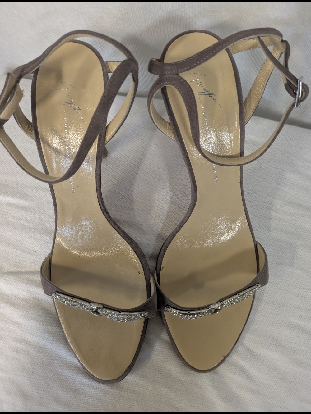 Giuseppe Zanotti Lilac Suede Crystal-Trim Ankle Strap Heels - Picture 3 of 7